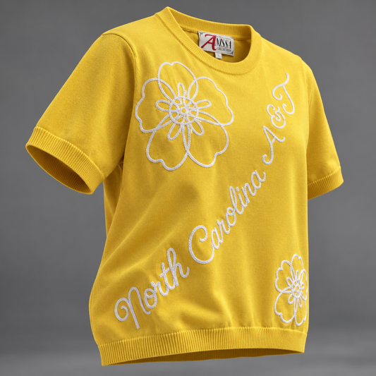 A&T Yellow Flower Short Sleeve Knit Top (Anissa Collection)