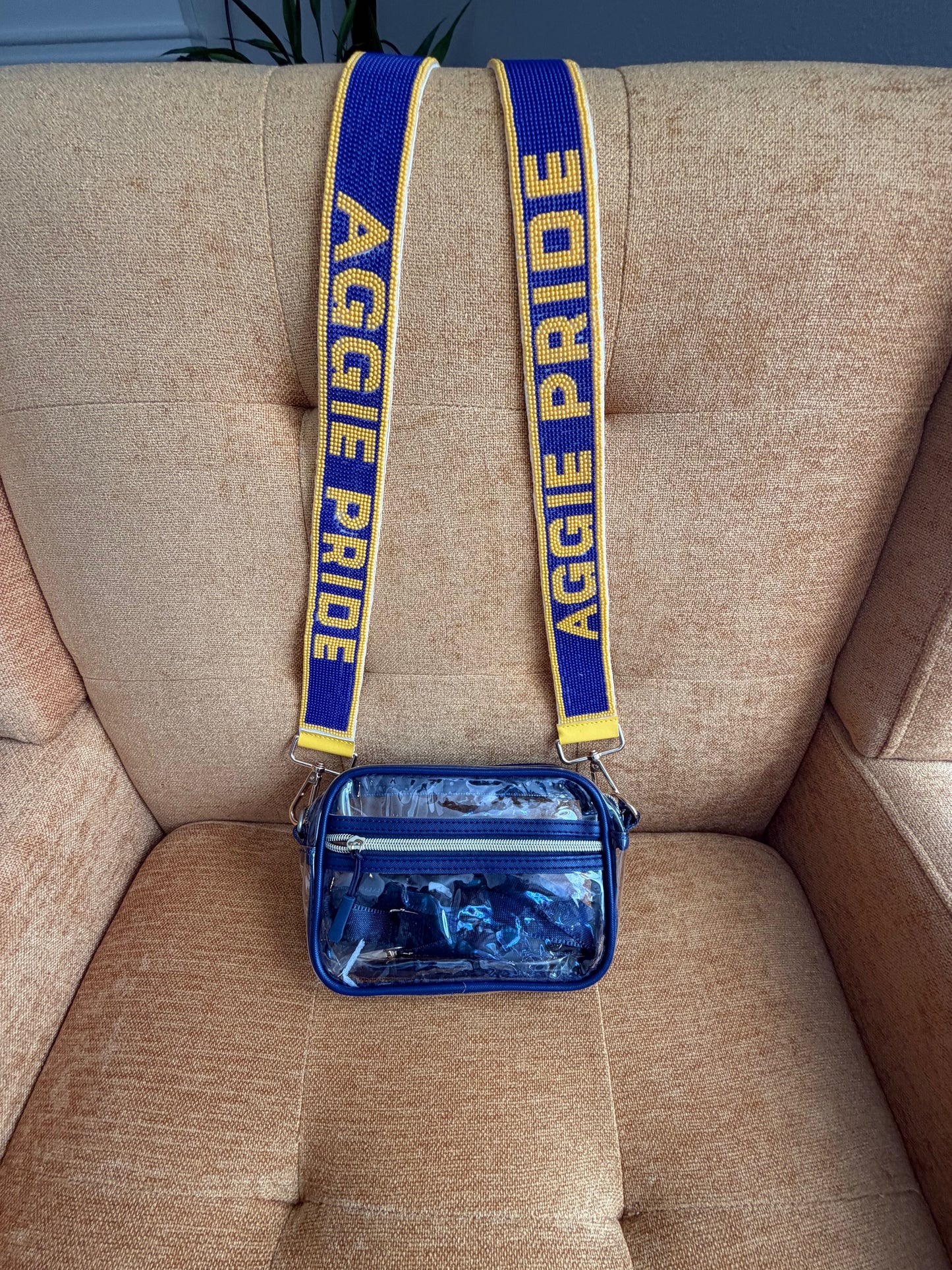 NCAT Beaded purse strap and clear bag