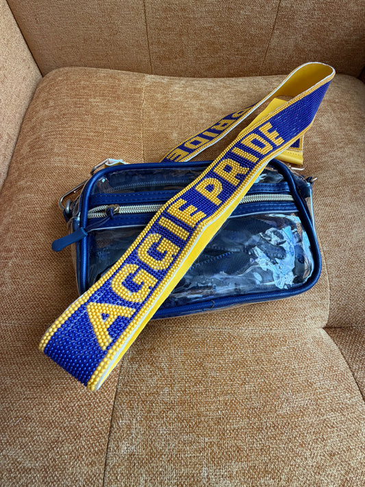 NCAT Beaded purse strap and clear bag