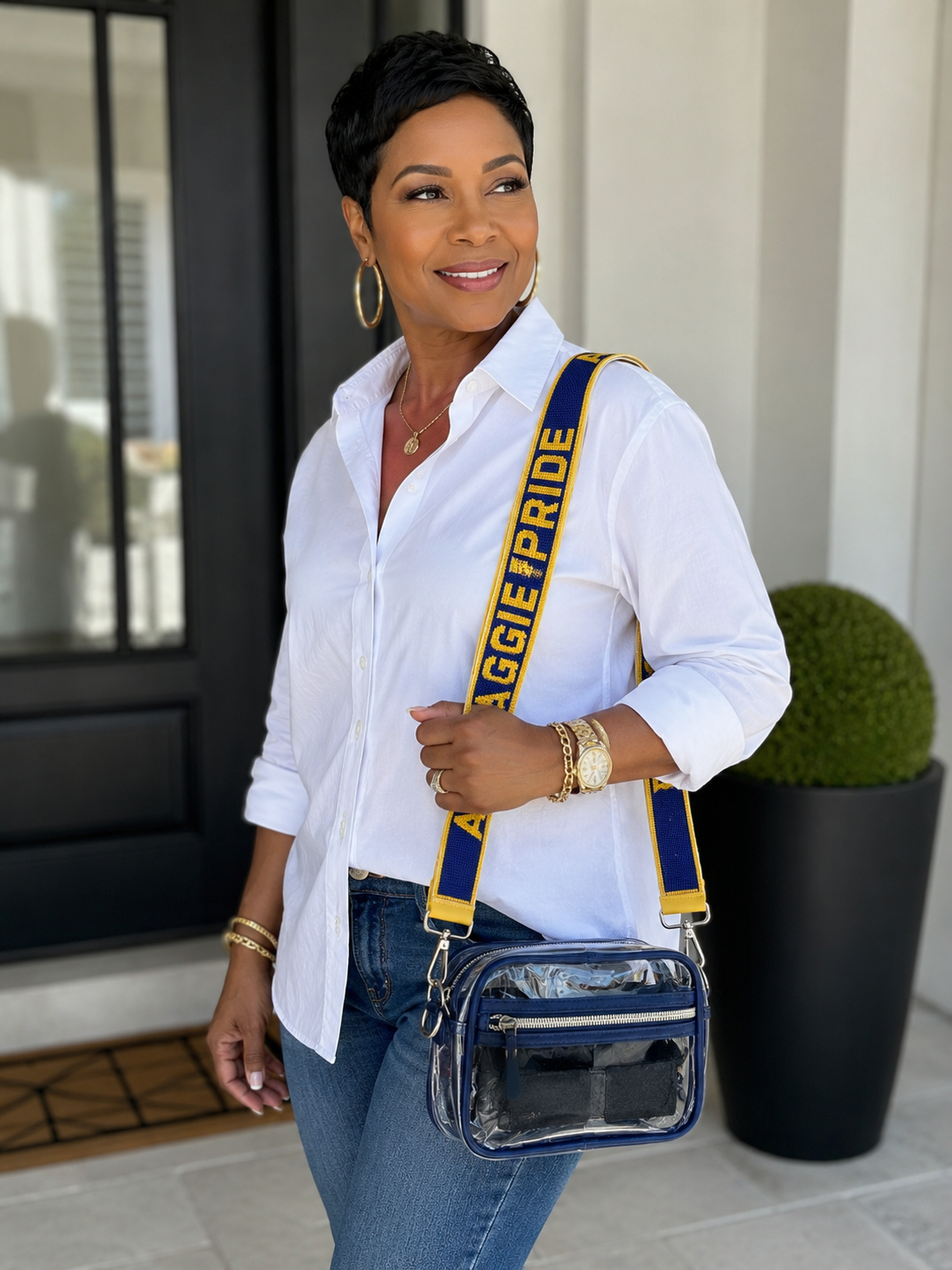 NCAT Beaded purse strap and clear bag