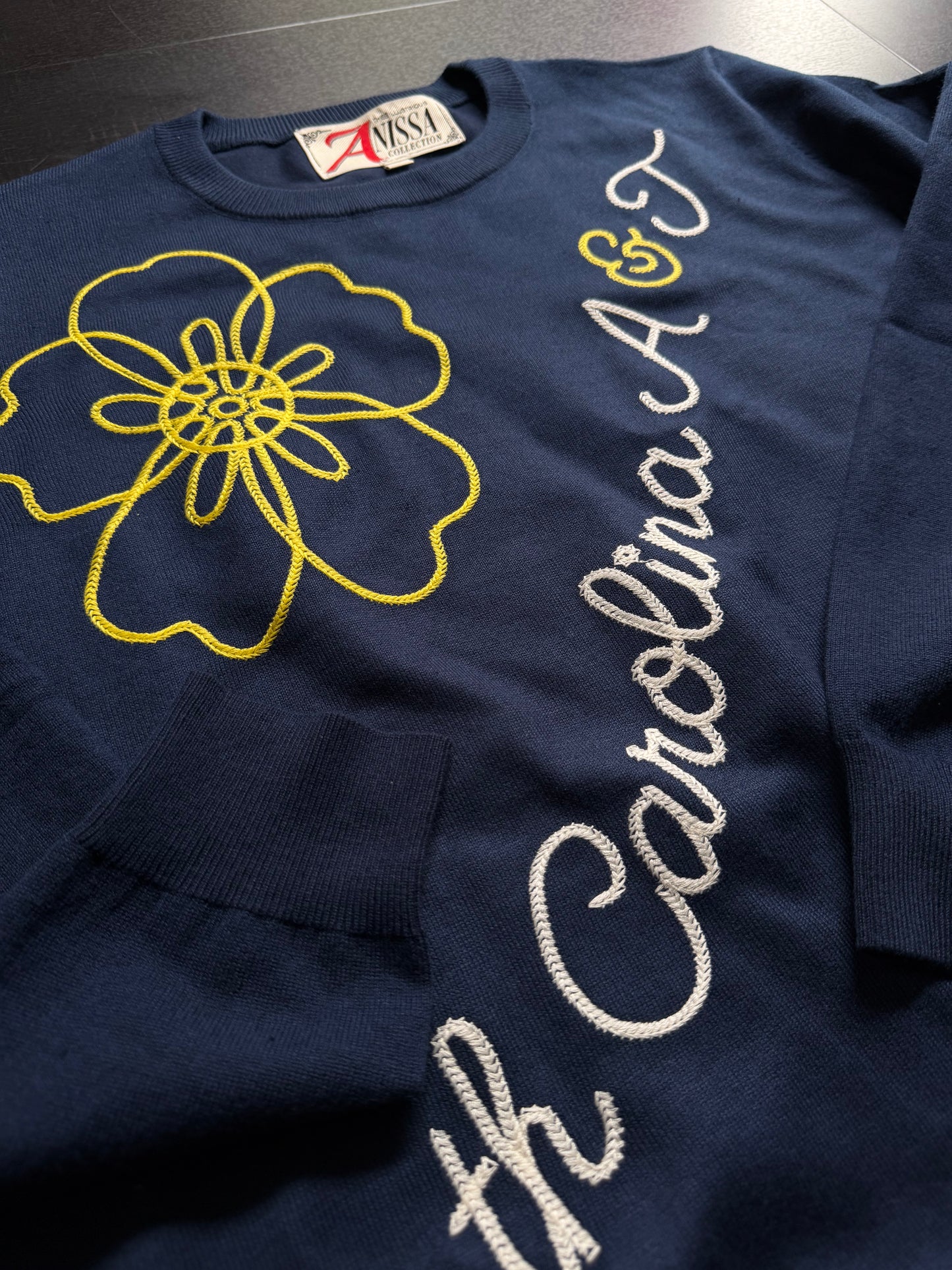 A&T Navy Flower Long Sleeve Knit Top (Anissa Collection)