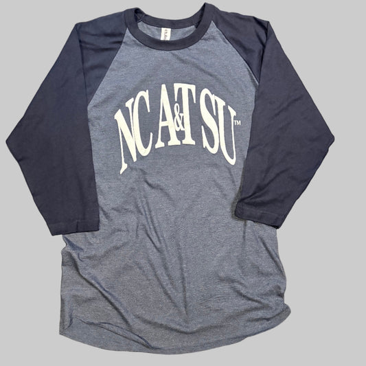 NCAT Raglan Baseball Tee with White Puff