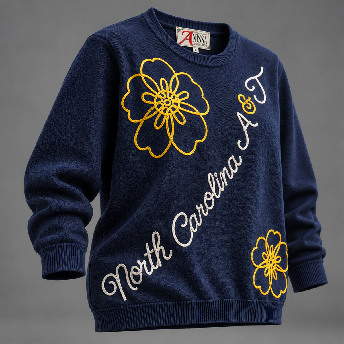 A&T Navy Flower Long Sleeve Knit Top (Anissa Collection)